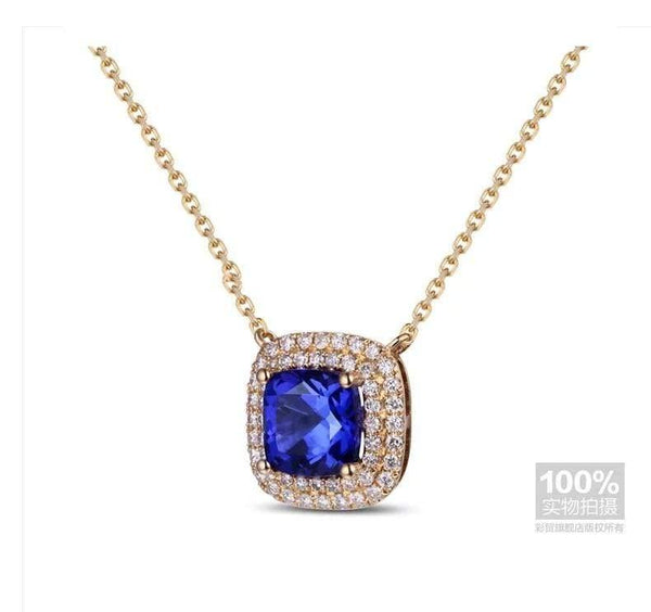 Planet Gates 18KT/750 Yellow Gold 2.51 ct Natural IF Blue Tanzanite AAA  0.35 ct Full Cut Diamond Engagement Gemstone Pendant Jewelry