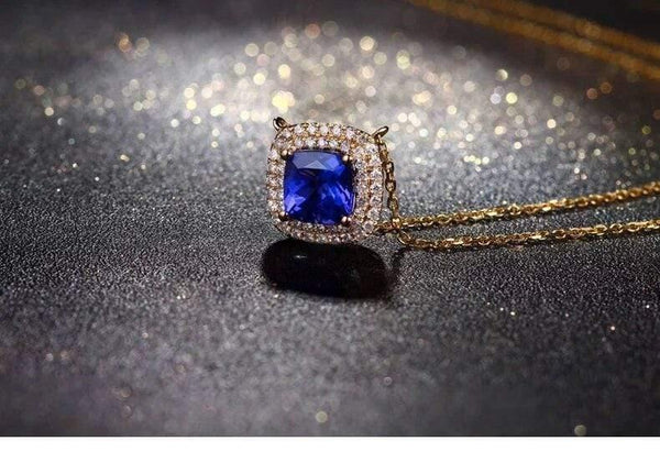 Planet Gates 18KT/750 Yellow Gold 2.51 ct Natural IF Blue Tanzanite AAA  0.35 ct Full Cut Diamond Engagement Gemstone Pendant Jewelry