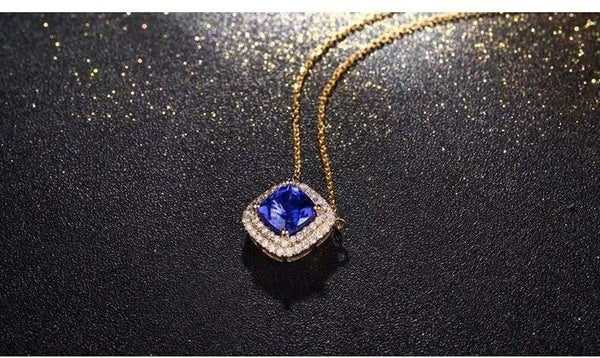 Planet Gates 18KT/750 Yellow Gold 2.51 ct Natural IF Blue Tanzanite AAA  0.35 ct Full Cut Diamond Engagement Gemstone Pendant Jewelry