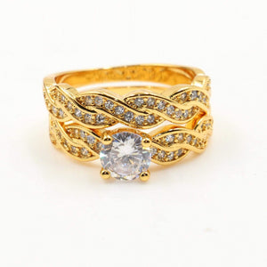 Planet Gates 18KT Gold Fill Round Cut White Clear  5A Cubic Zirconia Bridal Ring Eternity Wedding Couple Rings