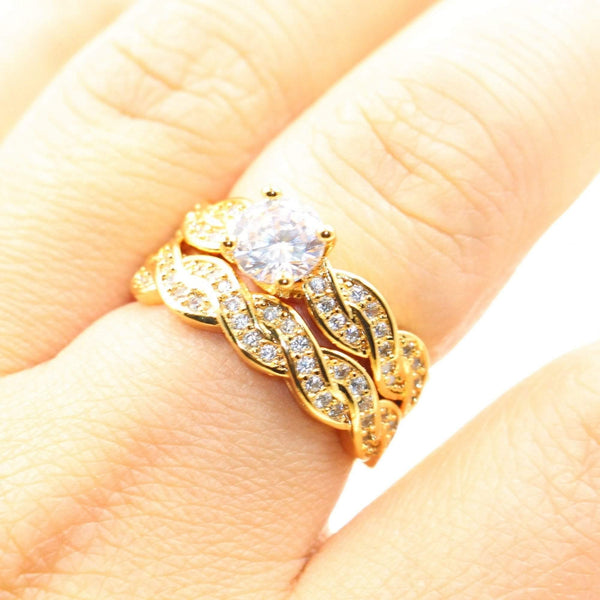 Planet Gates 18KT Gold Fill Round Cut White Clear  5A Cubic Zirconia Bridal Ring Eternity Wedding Couple Rings