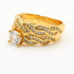 Planet Gates 18KT Gold Fill Round Cut White Clear  5A Cubic Zirconia Bridal Ring Eternity Wedding Couple Rings