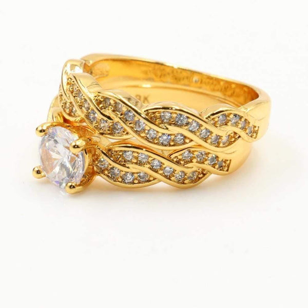 Planet Gates 18KT Gold Fill Round Cut White Clear  5A Cubic Zirconia Bridal Ring Eternity Wedding Couple Rings