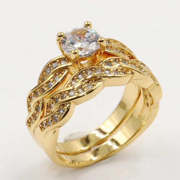 Planet Gates 18KT Gold Fill Round Cut White Clear  5A Cubic Zirconia Bridal Ring Eternity Wedding Couple Rings