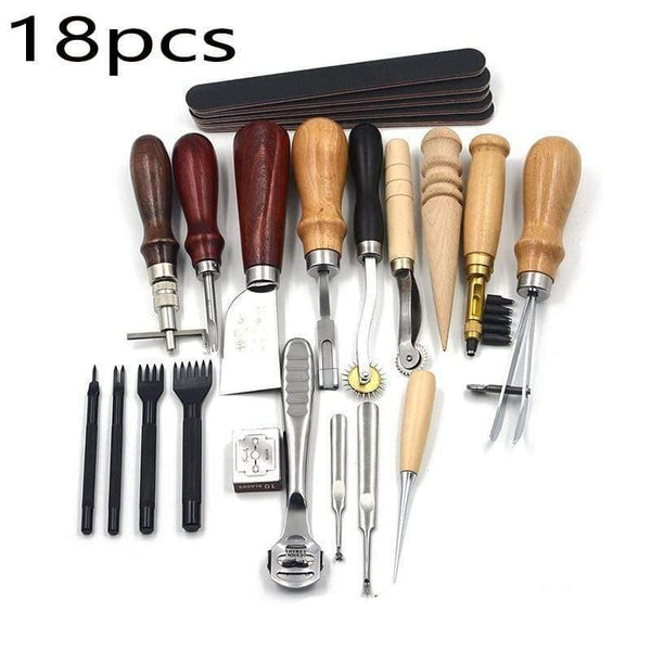 Planet Gates 18pcs Professional 37 Pcs Leather Craft Tools Kit Hand Sewing Stitching Punch Carving Work For DIY Handmade Leathercraft Accessories