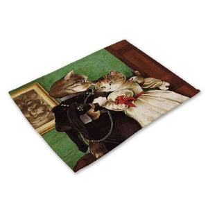 Planet Gates 19 / 42X32CM Designs Cartoon Cat Table Mats For Dining Table Mermaid King Bowl Tableware Pad Coaster Kitchen Accessories Retro