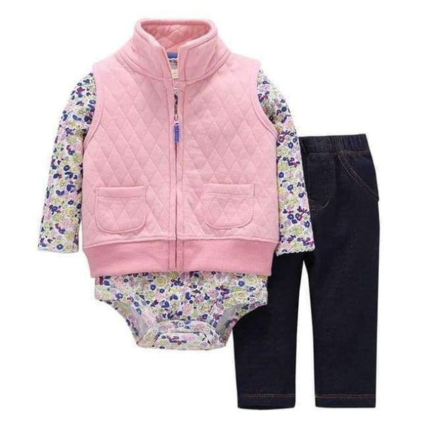 Planet Gates 19 / 9M Newborn Baby boy Girls 3 Pieces Set Clothes Hooded Zipper Full Sleeve Open flowers Coat+Full Sleeve Bodysuits+Pants