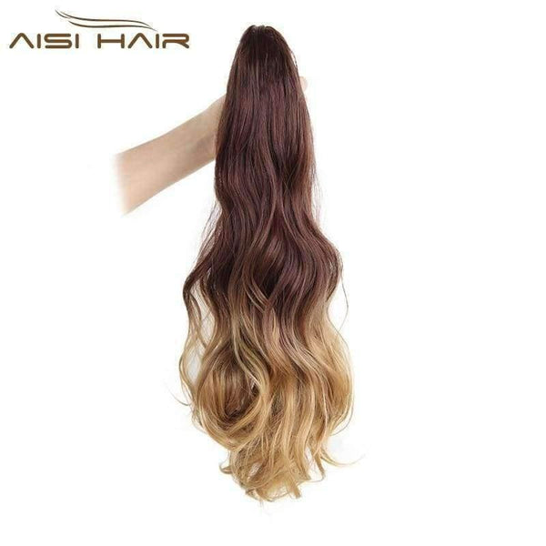 Planet Gates 19 inches Long Ponytail Clip in Pony tail Hair Extensions Claw on Hair piece Wavy Ombre Synthetic Fiber