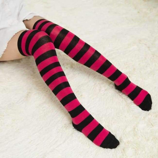 Planet Gates 19 / One Size Long Knee Socks Striped Cotton Thigh High Lady's Over The Knee Stockings 2018 Thin Stripes High Tube Color Stripes Socks