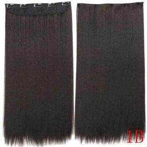 Planet Gates #1B / 22inches 22Inch Long Straight Synthetic Clip in Hair Extension Heat Resistant 5 Clip Hairpiece Black Blonde Brown Synthetic Hair