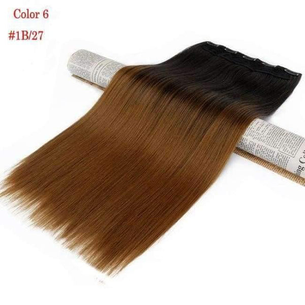 Planet Gates 1B#/27# / 24inches Synthetic Straight Hair Clip in Hair Extension One Piece Ombre Color 24" 60cm 5Clips Hairpiece Gradient Hair Wigs