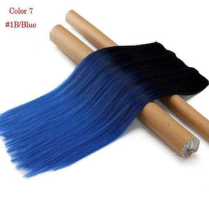 Planet Gates 1B/Blue / 24inches Synthetic Straight Hair Clip in Hair Extension One Piece Ombre Color 24" 60cm 5Clips Hairpiece Gradient Hair Wigs