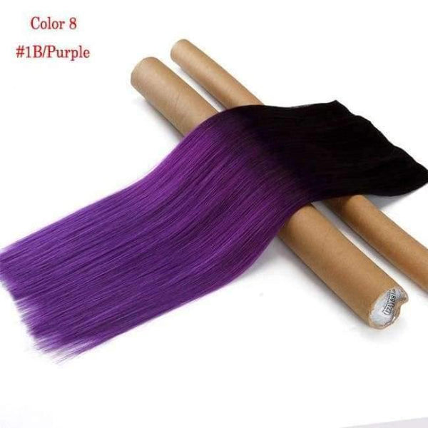 Planet Gates 1B/Purple / 24inches Synthetic Straight Hair Clip in Hair Extension One Piece Ombre Color 24" 60cm 5Clips Hairpiece Gradient Hair Wigs