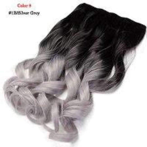 Planet Gates 1B/Silver Grey / 24inches 24'' Clip in Hair Extensions Natural One Pieces 5Clips Heat Resistant Synthetic Hair Wavy Ombre Hairpiece Women Wigs