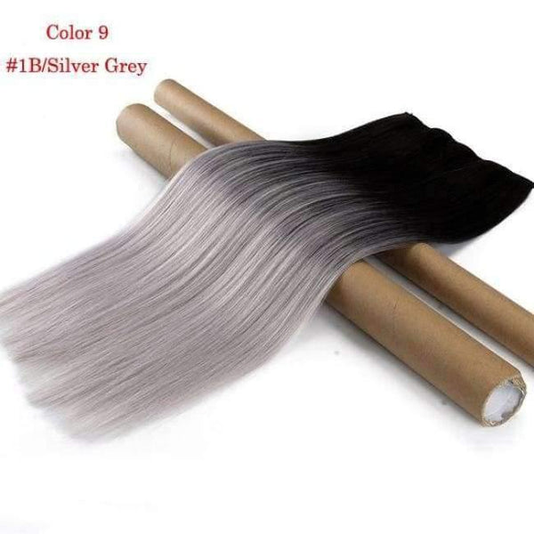 Planet Gates 1B/Silver Grey / 24inches Synthetic Straight Hair Clip in Hair Extension One Piece Ombre Color 24" 60cm 5Clips Hairpiece Gradient Hair Wigs
