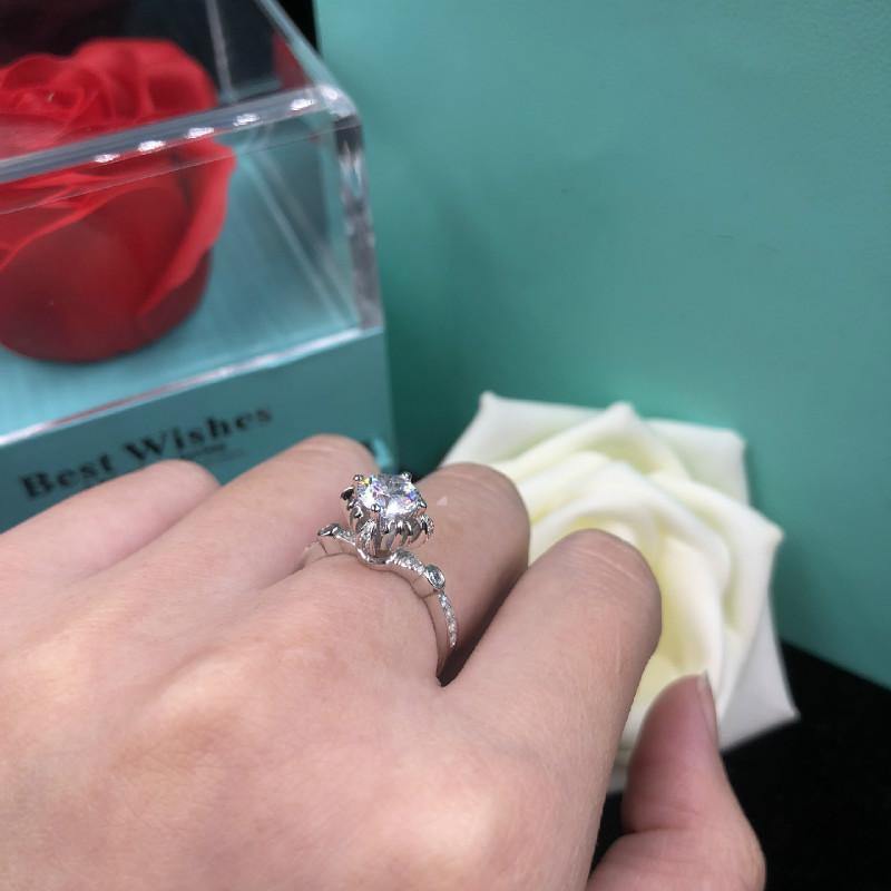 Planet Gates 1ct Carat Simulated Moissanite Engagement Rings for Women Flower Female Wedding Ring S925 Sterling Sliver Jewelry
