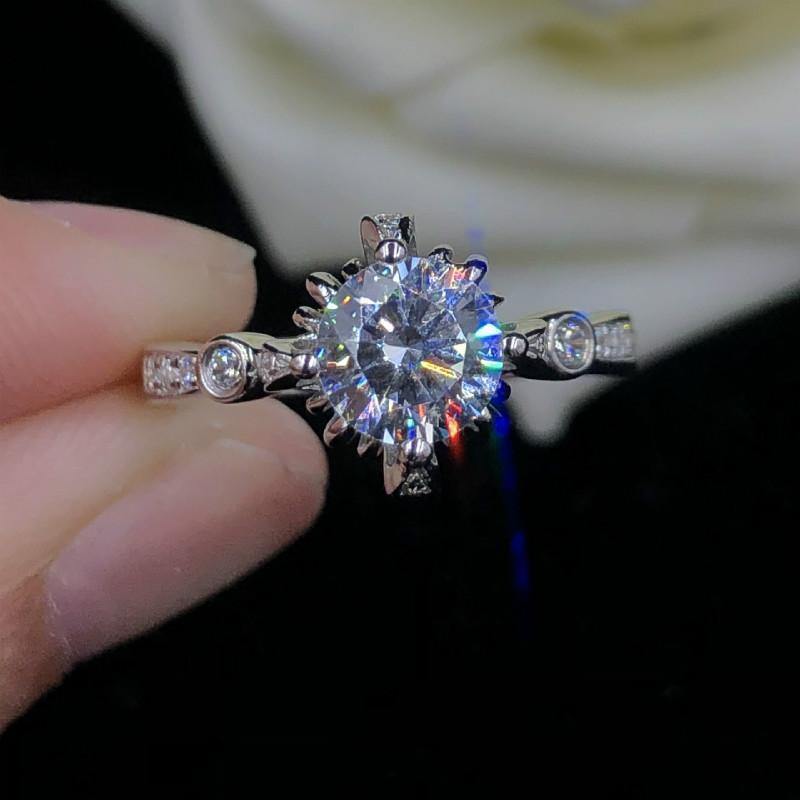 Planet Gates 1ct Carat Simulated Moissanite Engagement Rings for Women Flower Female Wedding Ring S925 Sterling Sliver Jewelry