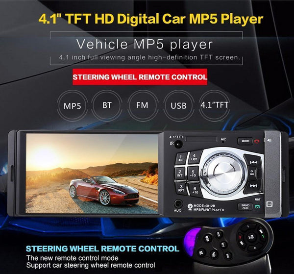 Planet Gates 1Din Car Radio 4.1Inch Bluetooth 1 Din Auto Audio Stereo Player FM Autoradio Support File Navigation Rear Camera Function