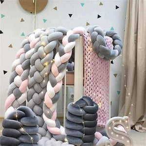 Planet Gates 1M/2M/3M Baby Braided Crib Bumpers Knot Pillow Cushion, Four Tied Newborn Nursery bedding,Cot Room Dector
