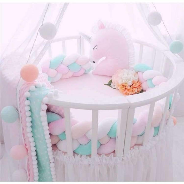 Planet Gates 1M/2M/3M Baby Braided Crib Bumpers Knot Pillow Cushion, Four Tied Newborn Nursery bedding,Cot Room Dector