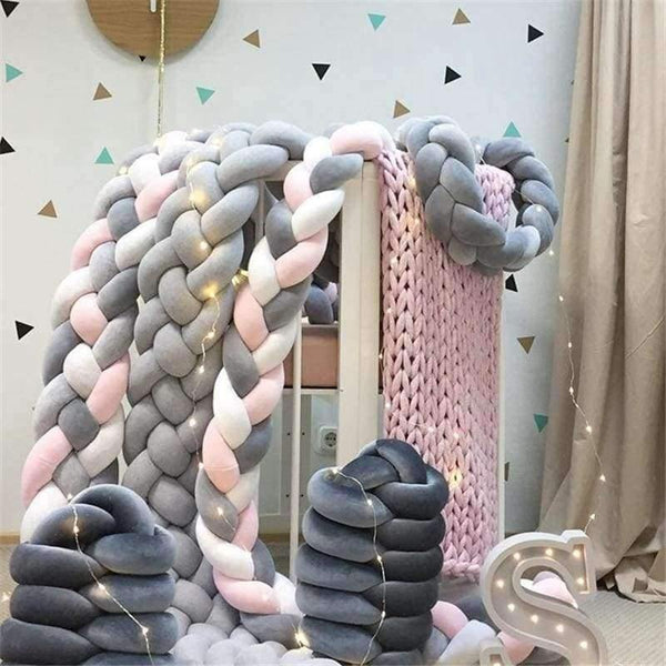Planet Gates 1M/2M/3M Baby Braided Crib Bumpers Knot Pillow Cushion, Four Tied Newborn Nursery bedding,Cot Room Dector