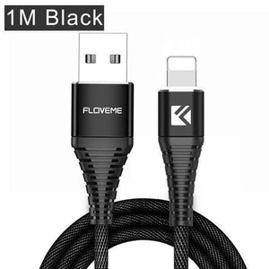 Planet Gates 1M Classic Black FLOVEME USB Cable for iPhone Xr Xs X 7 8 Plus 6 6s 5s se 1M/2M Hi-Tensile 2A Fast Charging Mobile Phone Cables Charger Data Cord