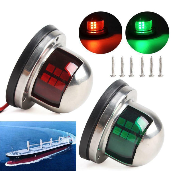 Planet Gates 1Pair 12V Stainless Steel Red Green Bow LED Navigation Lights Marine Indicator Spot Light Marine Boat Yacht Sailing Signal Light