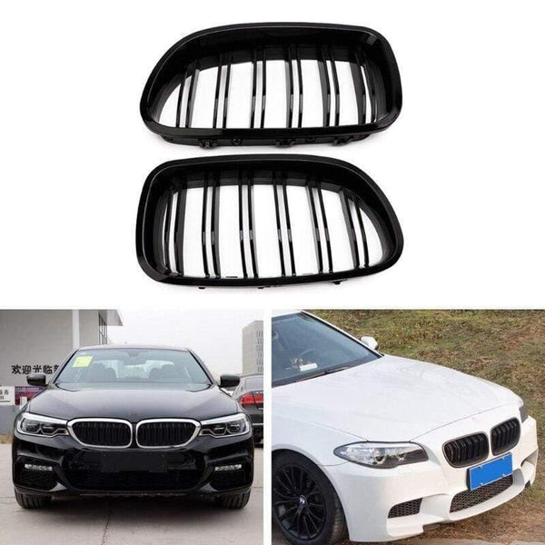 1Pair Gloss Black Kidney Grill Racing Grille Dual Line For BMW F10 F11 F18 5 Series M5 Auto Exterior Parts