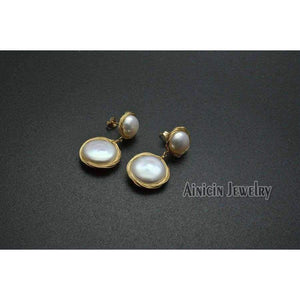 Planet Gates 1pairs Fastness Gold Plating Hand Wire Natural Freshwater Pearl Dangle Earrings For Luxury Women Party Jewelry