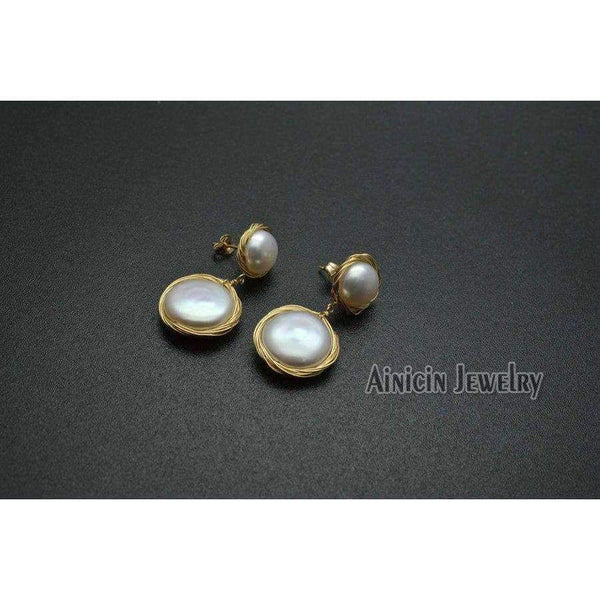 Planet Gates 1pairs Fastness Gold Plating Hand Wire Natural Freshwater Pearl Dangle Earrings For Luxury Women Party Jewelry