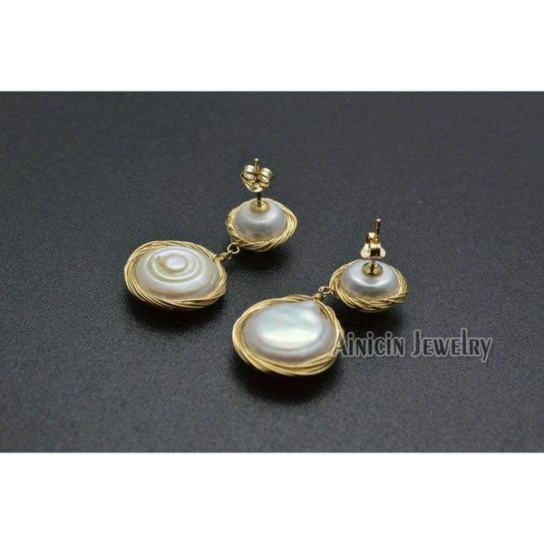 Planet Gates 1pairs Fastness Gold Plating Hand Wire Natural Freshwater Pearl Dangle Earrings For Luxury Women Party Jewelry