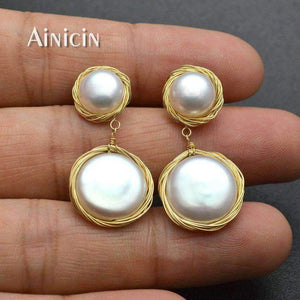 Planet Gates 1pairs Fastness Gold Plating Hand Wire Natural Freshwater Pearl Dangle Earrings For Luxury Women Party Jewelry