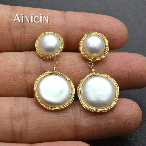 Planet Gates 1pairs Fastness Gold Plating Hand Wire Natural Freshwater Pearl Dangle Earrings For Luxury Women Party Jewelry