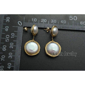Planet Gates 1pairs Fastness Gold Plating Hand Wire Natural Freshwater Pearl Dangle Earrings For Luxury Women Party Jewelry