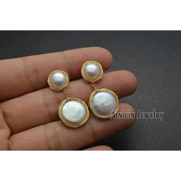 Planet Gates 1pairs Fastness Gold Plating Hand Wire Natural Freshwater Pearl Dangle Earrings For Luxury Women Party Jewelry