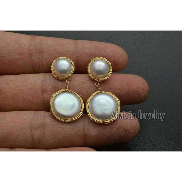 Planet Gates 1pairs Fastness Gold Plating Hand Wire Natural Freshwater Pearl Dangle Earrings For Luxury Women Party Jewelry