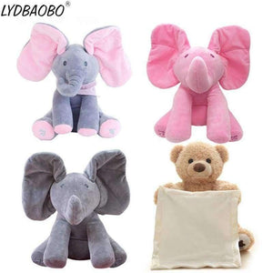 Planet Gates 1PC 30cm Peek A Boo Elephant & Bear Stuffed Animals&Plush Doll Play Music Elephant Educational Anti-stress Toy Gift For Children