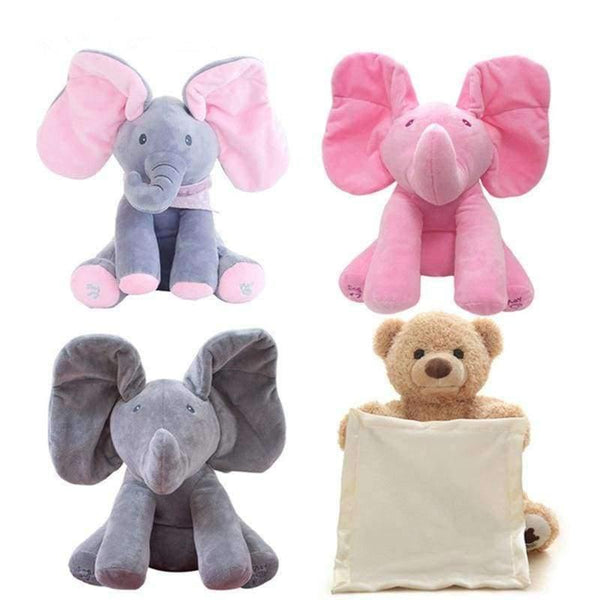 Planet Gates 1PC 30cm Peek A Boo Elephant & Bear Stuffed Animals&Plush Doll Play Music Elephant Educational Anti-stress Toy Gift For Children