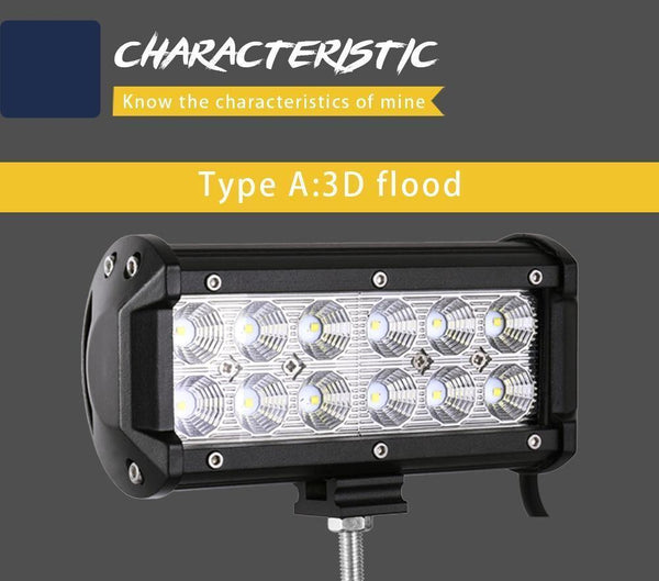 Planet Gates 1PC 3D Flood / China LED Bar 7 inch LED Light Bar Work Light for Driving Offroad Boat Car Tractor Truck 4x4 SUV ATV 12V 24V Off Road