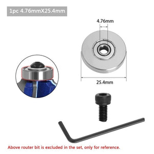 Planet Gates 1pc 4.76x25.4mm Durable Steel Bearings Accessories Kit Fits for Router bits Heads and Shank Top Mounted 1/2, 3/8, 3/4 Bearing &amp; Stop Ring