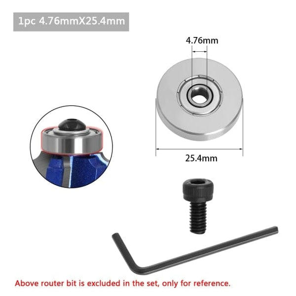 Planet Gates 1pc 4.76x25.4mm Durable Steel Bearings Accessories Kit Fits for Router bits Heads and Shank Top Mounted 1/2, 3/8, 3/4 Bearing &amp; Stop Ring