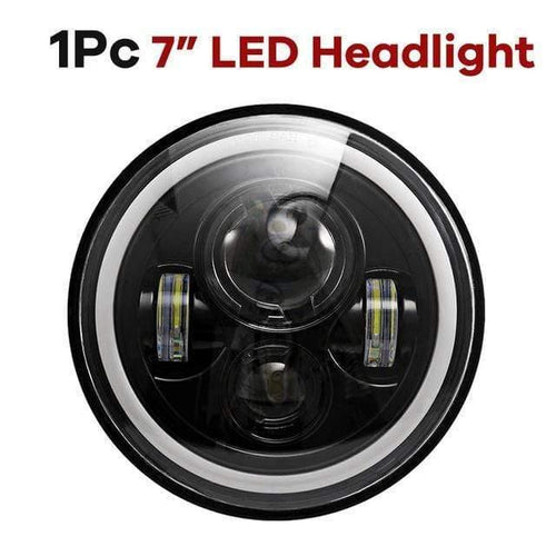 Planet Gates 1Pc 7Inch Headlight 7" LED Headlights 60W High Low Beam LED H4 Halo Angel Eye DRL Amber Turn Signal for Jeep Wrangler JK TJ Land Rover Harley
