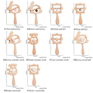 Planet Gates 1PC Baby Wooden Rattle Beech Animal Hand Teething Wooden Ring Makes A Sound Montessori Educational Toy Attract Attention