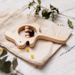 Planet Gates 1PC Baby Wooden Rattle Beech Animal Hand Teething Wooden Ring Makes A Sound Montessori Educational Toy Attract Attention