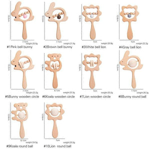 Planet Gates 1PC Baby Wooden Rattle Beech Animal Hand Teething Wooden Ring Makes A Sound Montessori Educational Toy Attract Attention