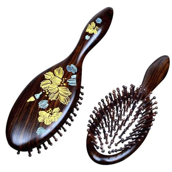 Planet Gates 1pc black Natural Sandalwood Wood Brush Healthy Care Massage Hair Combs Antistatic Detangling Airbag Hairbrush Hair Styling Tool