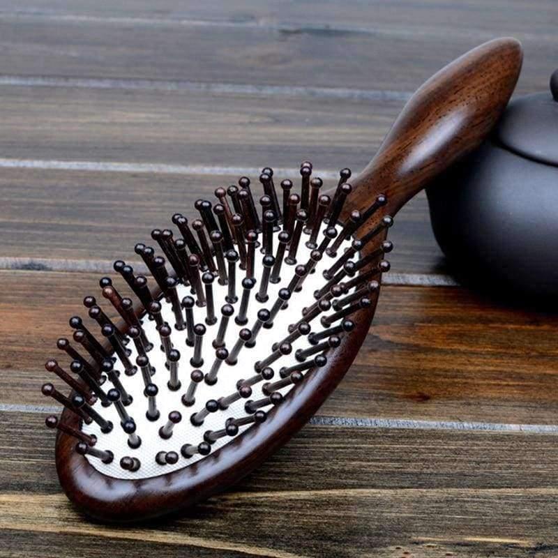 Planet Gates 1pc black Natural Sandalwood Wood Brush Healthy Care Massage Hair Combs Antistatic Detangling Airbag Hairbrush Hair Styling Tool