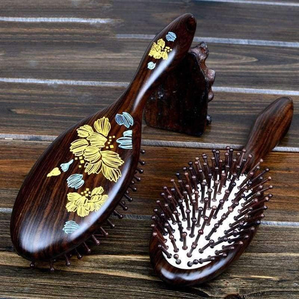 Planet Gates 1pc black Natural Sandalwood Wood Brush Healthy Care Massage Hair Combs Antistatic Detangling Airbag Hairbrush Hair Styling Tool