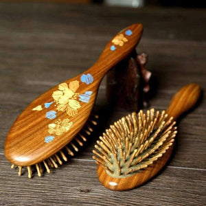 Planet Gates 1pc black Natural Sandalwood Wood Brush Healthy Care Massage Hair Combs Antistatic Detangling Airbag Hairbrush Hair Styling Tool