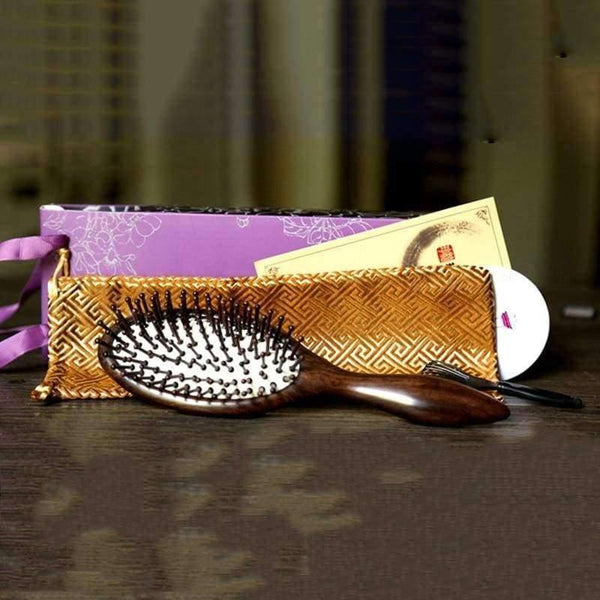 Planet Gates 1pc black Natural Sandalwood Wood Brush Healthy Care Massage Hair Combs Antistatic Detangling Airbag Hairbrush Hair Styling Tool